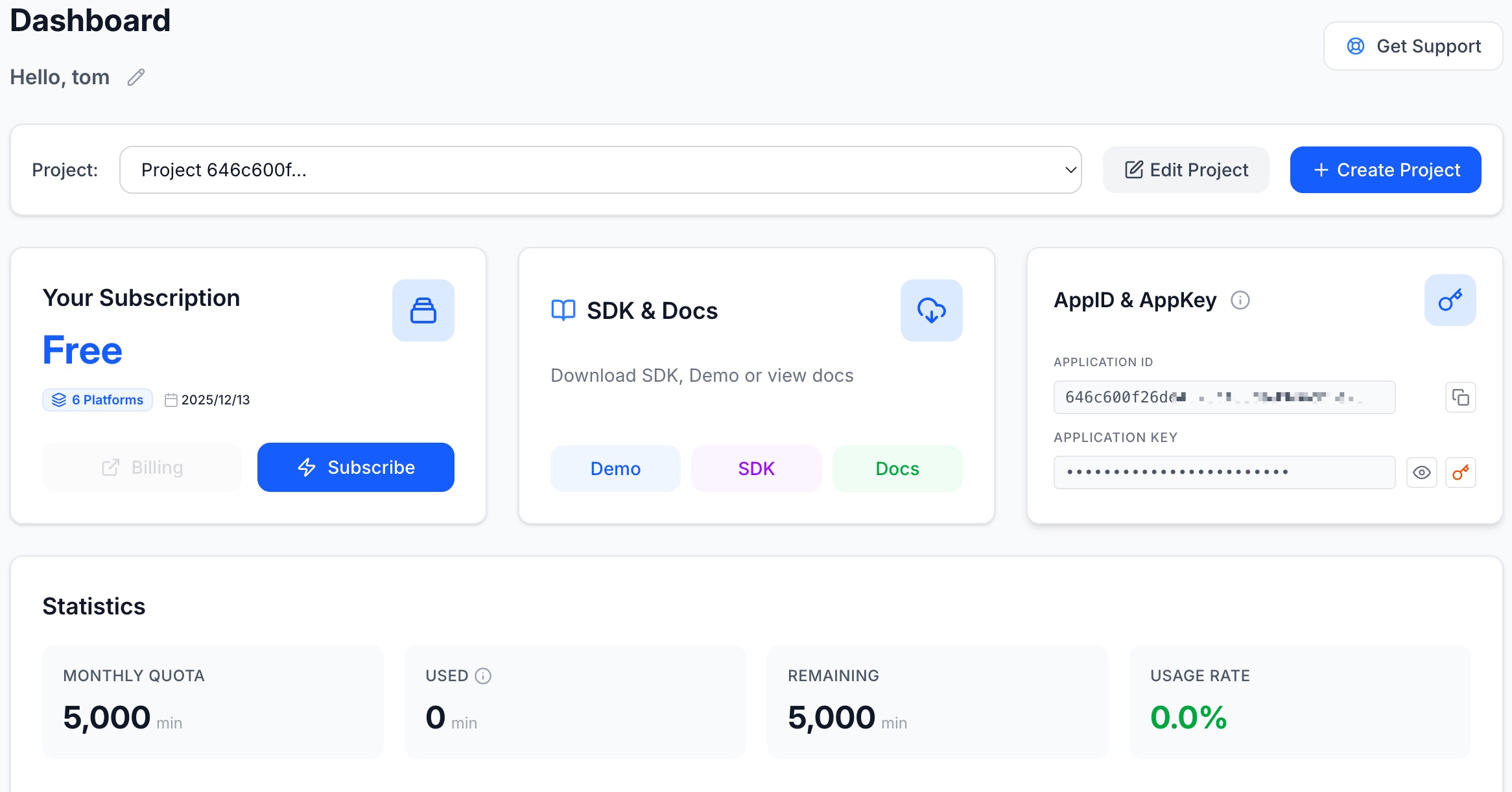 Dashboard Subscription Info