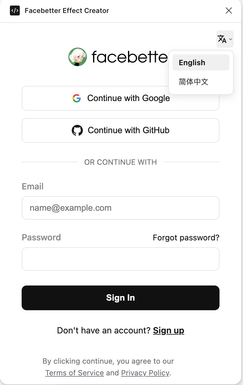 Facebetter Effect Creator Plugin Login